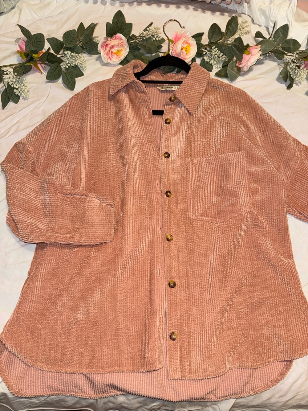 stradivarius Blush Pink Corduroy Button-Down Shirt